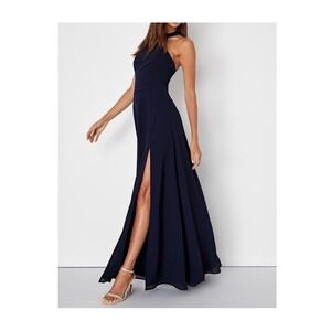 NWT Lulus Confidently Charismatic Navy Blue‎ Backless Halter Maxi Dress XS